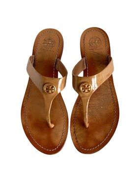 Tory Burch Cameron Thong Sandals – Tan Patent Leather – Size 7.5M